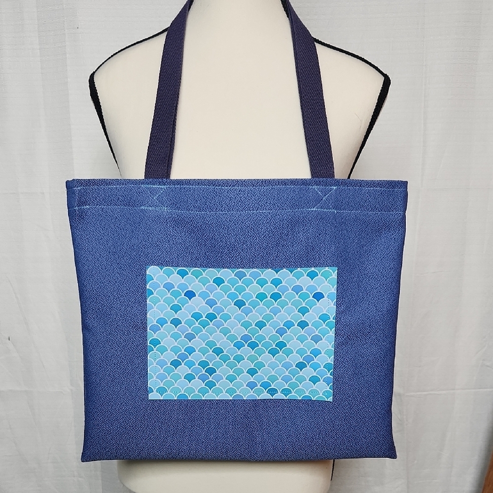 Elegant Blue Tote with Patterned Accent